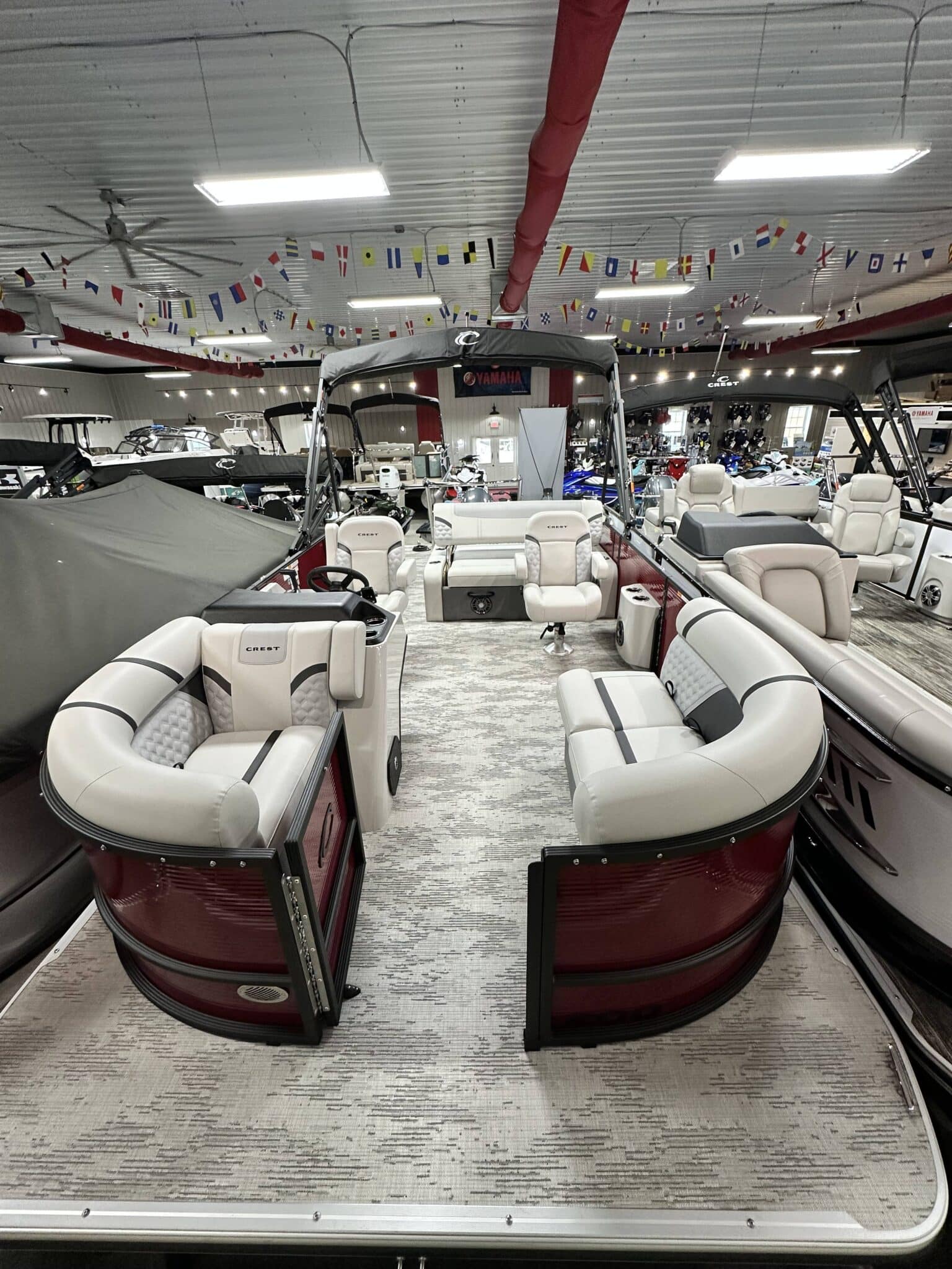 Luxury boat interior with seating area